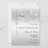 Spanish Glitzy Silver Wedding Rings Reception 招待状 (正面)