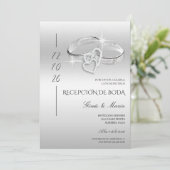 Spanish Glitzy Silver Wedding Rings Reception 招待状 (スタンド正面)