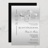 Spanish Glitzy Silver Wedding Rings Reception 招待状 (正面/裏面)
