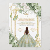 Spanish Gold 15 Años Sage Green Princess Birthday 招待状 (正面/裏面)