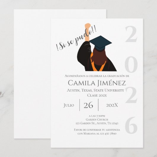 Spanish Graduation Invitation: Class of 2026 招待状 (正面/裏面)
