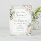 Spanish Green Floral Sorpresa 60 Años Birthday 招待状 (スタンド正面)