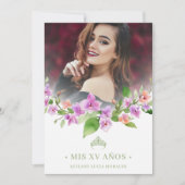 Spanish Green Princess Crown & Garland Mis XV Años 招待状 (正面)