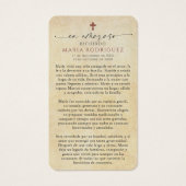 Spanish Guadalupe Funeral Sympathy Prayer Card (裏面)