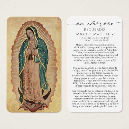 Spanish Guadalupe In Loving Memory Prayer Card (正面&裏面)