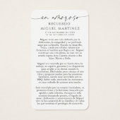 Spanish Guadalupe In Loving Memory Prayer Card (裏面)