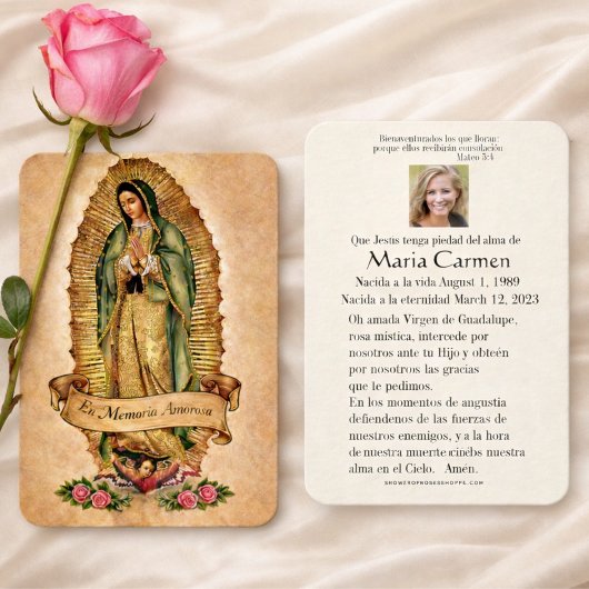 Spanish Guadalupe Mary Funeral Prayer  Holy Card プレイスカード