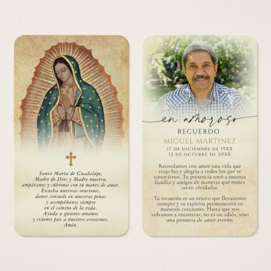 Spanish Guadalupe Prayer Memorial Photo Cards (正面&裏面)