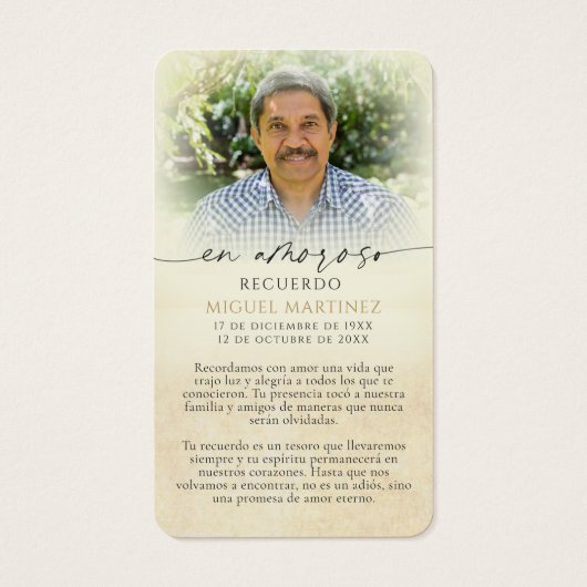Spanish Guadalupe Prayer Memorial Photo Cards (裏面)