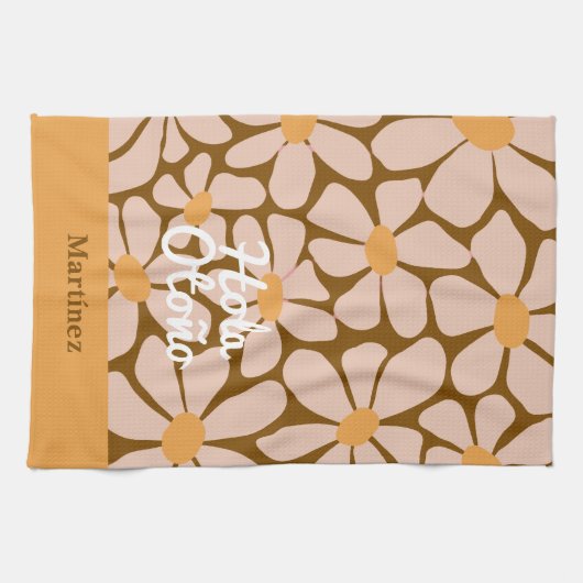 Spanish Hello Autumn Fall Vibes Personalize キッチンタオル (横)