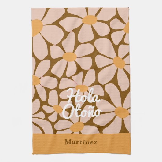 Spanish Hello Autumn Fall Vibes Personalize キッチンタオル (縦)