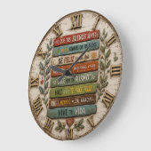 Spanish Inspirational Quote Rustic Farmhouse ラージ壁時計 (傾斜)