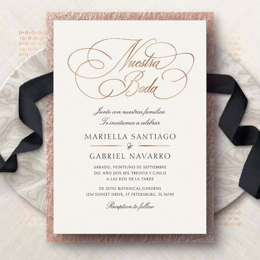 Spanish Language Calligraphy Nuestra Boda Wedding 箔招待状