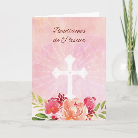 Spanish Language Easter Blessings Pink Flowers wit カード (正面)