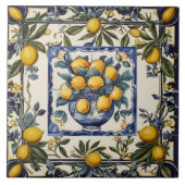 Spanish Lemons in Vase Pot Blue & White タイル (正面)