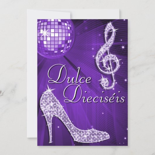 Spanish Lilac Disco Ball & Sparkle Heels Sweet 16 招待状 (正面)