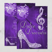 Spanish Lilac Disco Ball & Sparkle Heels Sweet 16 招待状 (正面/裏面)