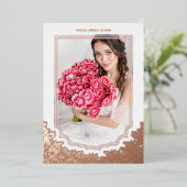 Spanish Luxury Floral Frame Mis XV Años Photo 箔招待状 (立ち正面)