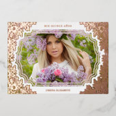 Spanish Luxury Lace Effect Frame Mis XV Años Photo 箔招待状 (正面)