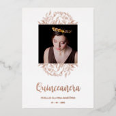 Spanish Luxury Wildflowers Frame Quinceañera Photo 箔招待状 (正面)