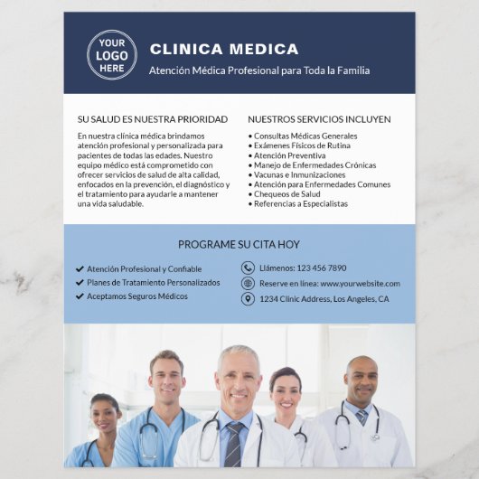 Spanish Medical Clinic Doctor Logo QR Code チラシ (正面)