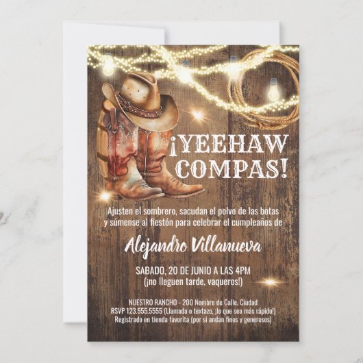 Spanish Mexican Cowboy Cumpleaños Vaquero 招待状 (正面)