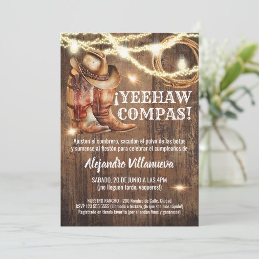 Spanish Mexican Cowboy Cumpleaños Vaquero 招待状 (スタンド正面)