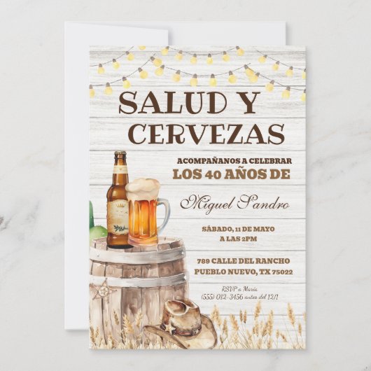 Spanish Mexican Man Beer Salud Invitation 招待状 (正面)