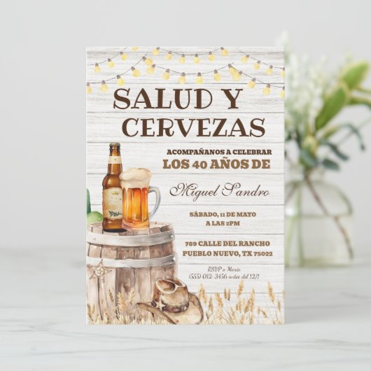 Spanish Mexican Man Beer Salud Invitation 招待状 (スタンド正面)