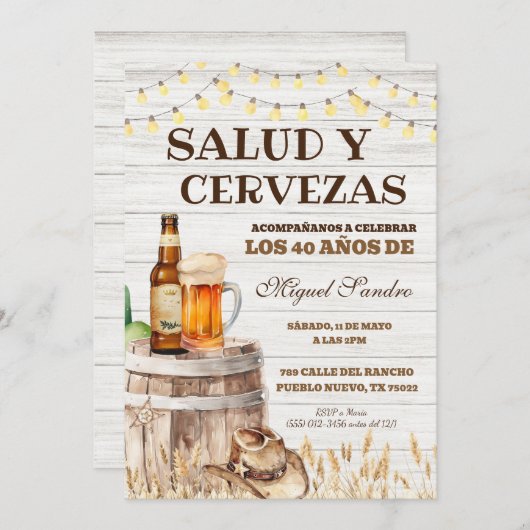 Spanish Mexican Man Beer Salud Invitation 招待状 (正面/裏面)