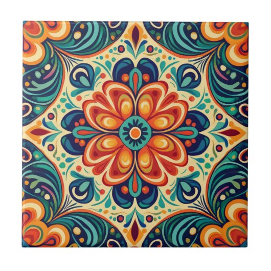 Spanish Mexican Modern Fusion Floral タイル (正面)