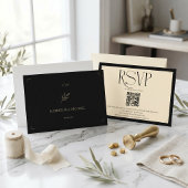 Spanish Monogram Cream and Black Wedding QR code 出欠カード