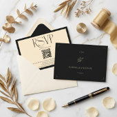 Spanish Monogram Cream and Black Wedding QR code 出欠カード