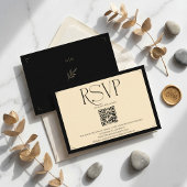 Spanish Monogram Cream and Black Wedding QR code 出欠カード