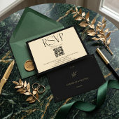 Spanish Monogram Cream and Black Wedding QR code 出欠カード