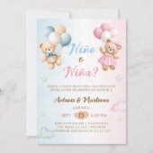 Spanish Nino o Nina Bear Balloon Gender Reveal 招待状 (正面)