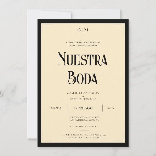 Spanish Nuestra Boda Art Deco Eegant Wedding 招待状 (正面)