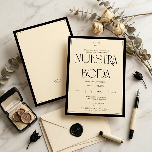 Spanish Nuestra Boda Art Deco Eegant Wedding Invit 招待状