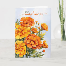 Spanish Oct Birthday Feliz Cumpleanos Marigolds カード