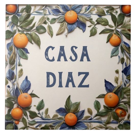 Spanish Oranges Custom House Name Plaque Sign タイル (正面)