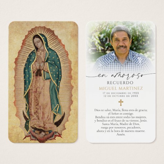Spanish Our Lady of Guadalupe Sympathy Prayer Card (正面&裏面)