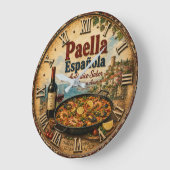 Spanish Paella Rustic Mediterranean Kitchen ラージ壁時計 (傾斜)