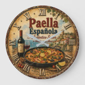 Spanish Paella Rustic Mediterranean Kitchen ラージ壁時計 (正面)
