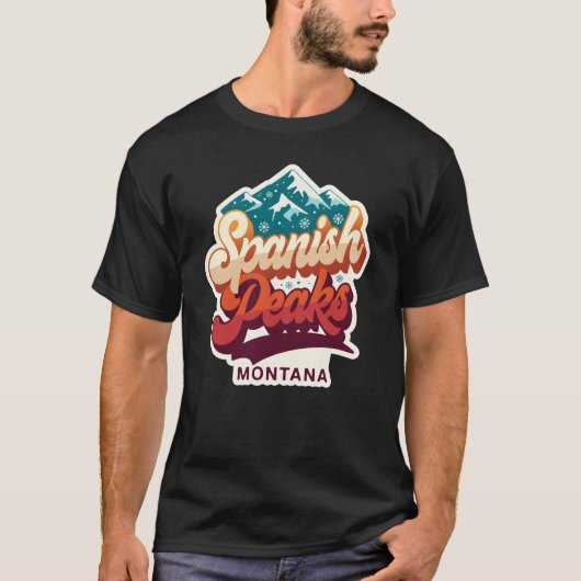 Spanish Peaks Montana Retro 70s Black T-Shirt | Vi Tシャツ (正面)