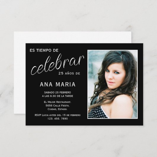 Spanish Photo Feminine Birthday 招待状 (正面/裏面)