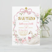 Spanish Pink Floral Bow Coquette Swan Bautizo 招待状 (スタンド正面)