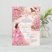 Spanish Pink Floral Charro Princess Sweet 15 Años 招待状 (スタンド正面)