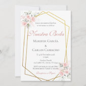Spanish Pink Floral Wedding invitación boda españo 招待状 (正面)