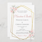 Spanish Pink Floral Wedding invitación boda españo 招待状 (正面/裏面)