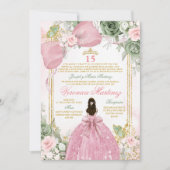 Spanish Pink Sage Green Charra Princess Floral 15 招待状 (正面)